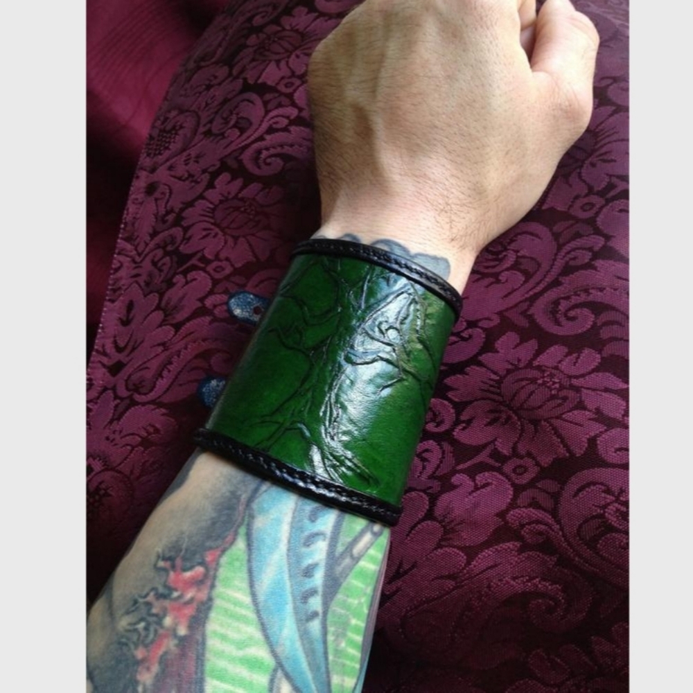 Green/Black Leather Lined Cuff
